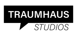 Black and white logo of Traumhaus Studios: the word Traumhaus in a black speech bubble above the word Studios
